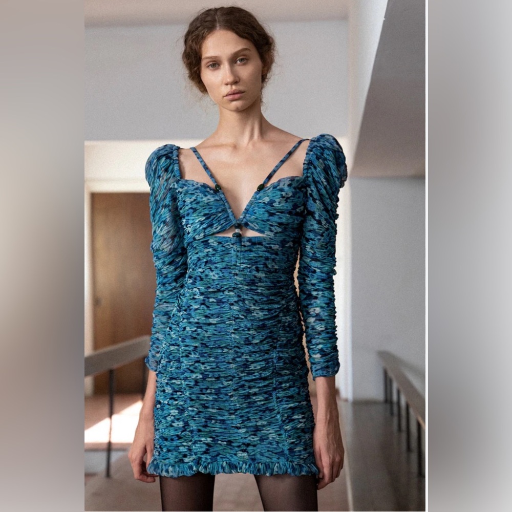 Free People Sabina Musayev Dress Women Chiffon Ruched Bodycon Mini Alli…